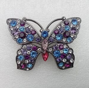 Monet Crystal Butterfly Brooch in Blue, Purple & Pink